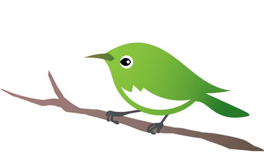 枝にとまるメジロのシンプルなイラスト
