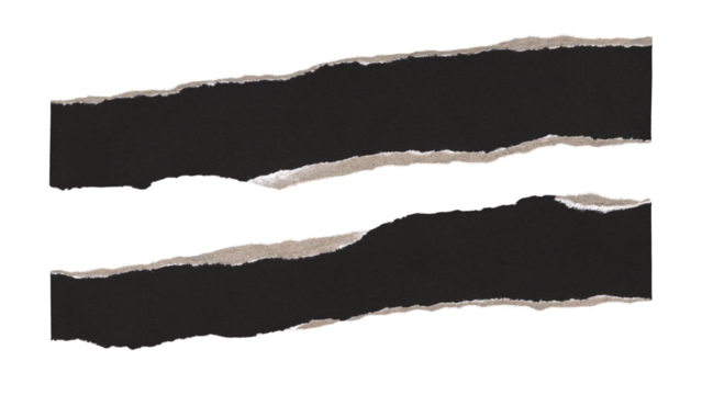 Set of torn and ripped paper stripes, lines with double edges from black paper in Y2K retro style, png isolated pieces on transparent background for text banner, mockups, textures, frame decoration