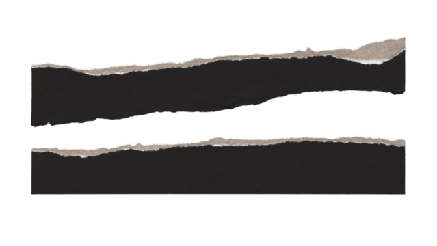 Set of torn and ripped paper stripes, lines with double edges from black paper in Y2K retro style, png isolated pieces on transparent background for text banner, mockups, textures, frame decoration