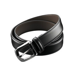Black Leather Belt Isolated on Transparent or White Background, PNG