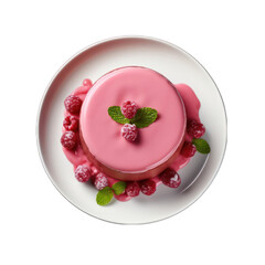 Raspberry Mousse Cake on a Plate Isolated on Transparent or White Background, PNG