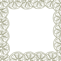 A border of lemon slices. A composition of citrus fruits in a graphic style. Vector illustration isolated on a white background.