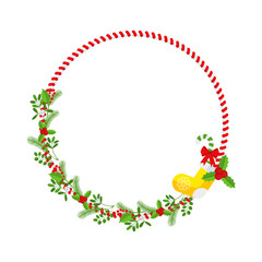 Christmas round floral wreath frame. Traditional winter garland icon