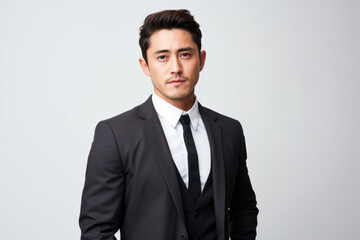Portrait of Asian young businessman on plain background
