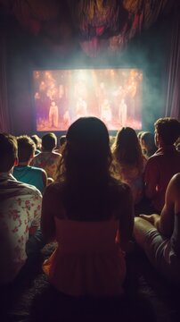 People from the back watching the projection slides of theis summer trip in the 90's.
