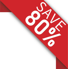 A red sale tag in various shapes featuring different discount percentages: 10%, 20%, 25%, 30%, 35%, 40%, 50%, 60%, 70%, 80%, and 90%. Price clearance sticker, badge, banner label vector illustration