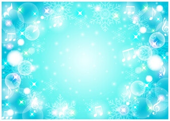 雪、冬、クリスマス、キラキラ、音楽、背景、かわいい、雪の結晶、イラスト、青