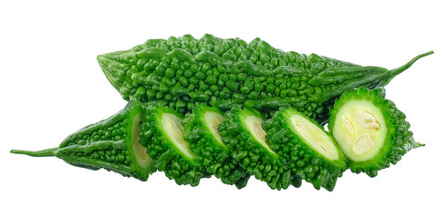 Bitter gourd with sliced isolated on white background