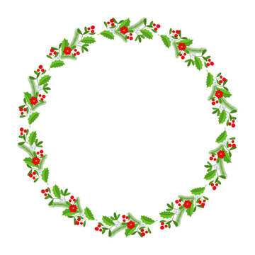 Christmas round floral wreath frame. Winter holiday decoration