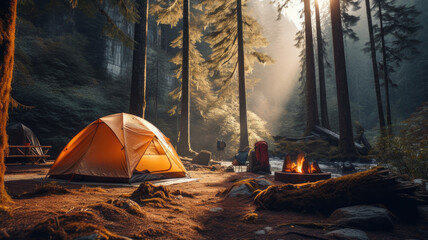 camping in the mountains on vacation