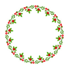 Fototapeta na wymiar Christmas round floral wreath frame. Winter holiday decoration