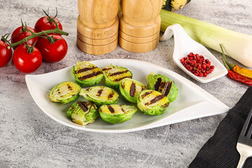 Grilled green brussel sprout cabbage