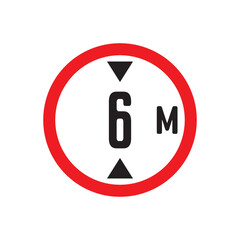 Red Warning Sign hirht  6m / meter: Graphic Design Icon with White Background