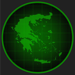 Vector map Greece on the radar screen