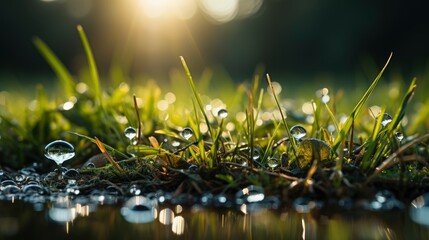 Wet Grass On Sunny Morning, HD, Background Wallpaper, Desktop Wallpaper 