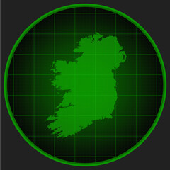 Vector map Ireland on the radar screen