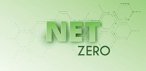 Net Zero emissions banner with hexagons. CO2 neutral. Eco-friendly template. Carbon emissions free. No greenhouse gas emissions. Vector illustration
