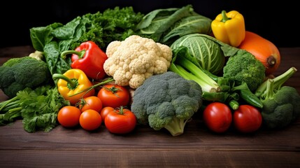 Fresh Vegetable on Wooden Table Against Black Background. world vegetable day, vegetable on the world, fresh vegetable, vegan day, world food day