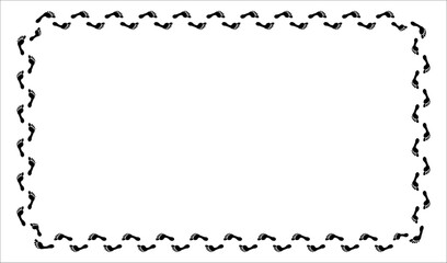 Rectangle foot step frame. Imprint, silhouette of a bare human foot.