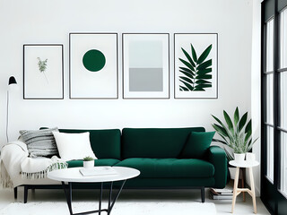 Bilderrahmen über grünem Sofa