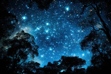 Fototapeta na wymiar Starry skies with landscape silhouettes.