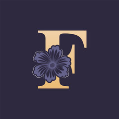 Floral alphabet M Logo with Flower. Initial Letter F Logo Template