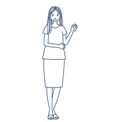 businesswoman avatar character icon. Vector illustration in blue line doodle art, flat style.