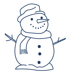 snowman with a scarf isolated on white background. Vector illustration in line doodle art, flat style.