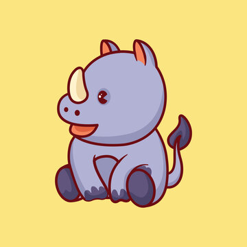 Cute Rhino animal smile cartoon icon vector illustration