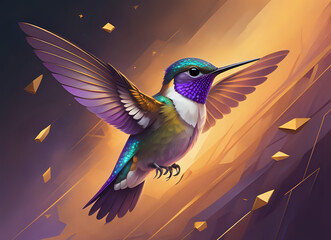 Obraz premium fliegender Kolibri im abstrakten Sonnenschein