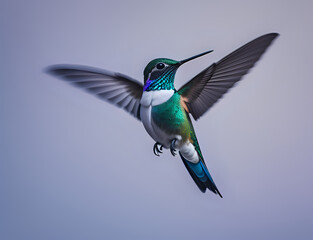 fliegender Kolibri vor hellem Hintergrund