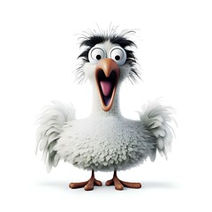 fictional cartoon funny and cute bird that screams in surprise, isolated on a white background