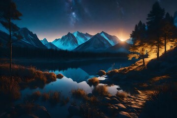 Amazing night landscape. Beautiful nature background