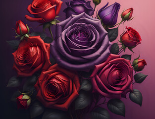 lila und roter Rosenstrauß