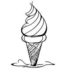 Ice Cream Minimal Outline Doodle in black line art style icon
