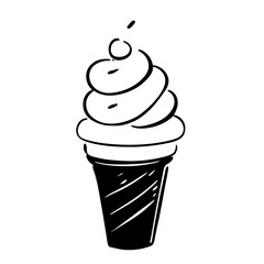 Ice Cream Minimal Outline Doodle in black line art style icon