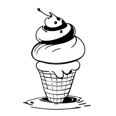 Ice Cream Minimal Outline Doodle in black line art style icon