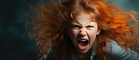 Furious girl making facial expressions and clenching teeth. - obrazy, fototapety, plakaty