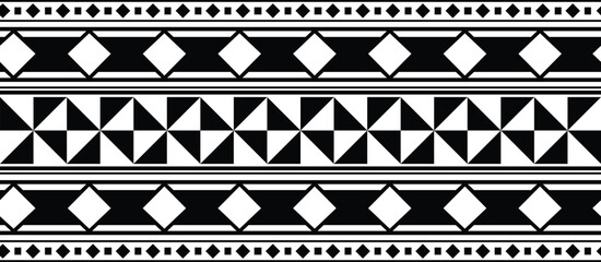 Polynesian hawaiian tribal tattoo border. Samoan Tribal art tattoo band fore arm design. Tattoo man ethnic arm bracelet. Fabric seamless isolated hawaiian pattern on white background. - obrazy, fototapety, plakaty