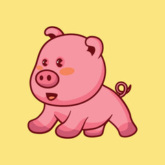 Cute pig cartoon icon vector illustration