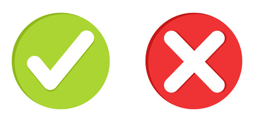 Circle checkmark green and red button choice voting symbol illustration - obrazy, fototapety, plakaty