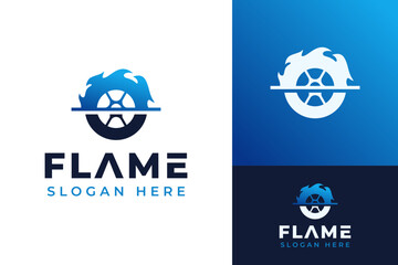 Creative Tire Wheel Car Flame Fire Blazing Automotive Logo Design Branding Template