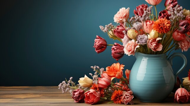 Spring Flowers Watering Can On Wooden, HD, Background Wallpaper, Desktop Wallpaper 