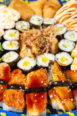angle view various sushi vertical composition