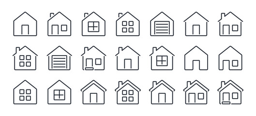 House, home, building, apartment, cottage, mortgage editable stroke outline icons set isolated on white background flat vector illustration. Pixel perfect. 64 x 64.