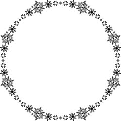 Snowflake circle frame. Winter snowflake round border.