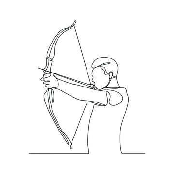 recommend clip art: Continuous single line sketch drawing of professional archer bow athlete aiming target. One line art of sport hobby archery concept vector illustration