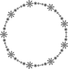 Snowflake circle frame. Winter snowflake round border.