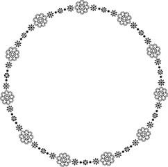 Snowflake circle frame. Winter snowflake round border.