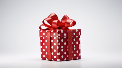 present gift box wrapped in red paper with big dots - isolated product photo on white background